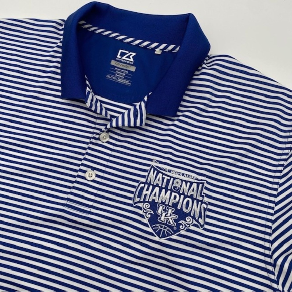 KENTUCKY WILDCATS Cutter Buck DryTec Polo Shirt Men XXL Blue Striped‎ NCAA Champ